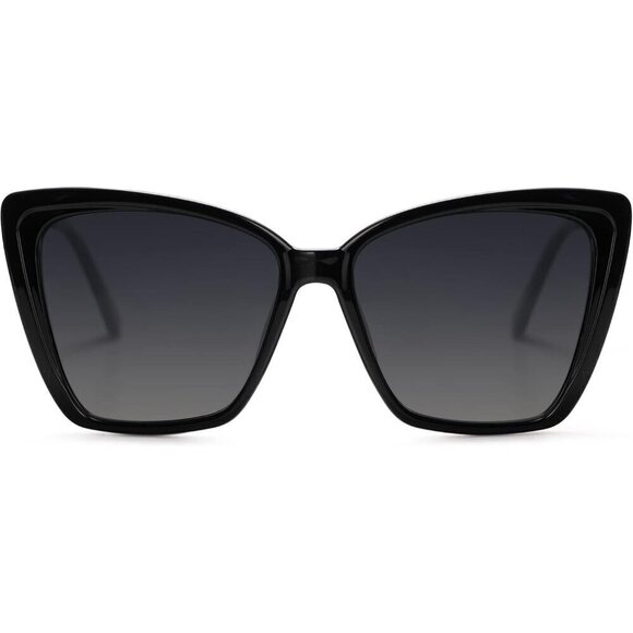 Sojos Square Retro Women Black Trendy Polarized Oversized Cat Eye UV Sunglasses - Picture 1 of 5